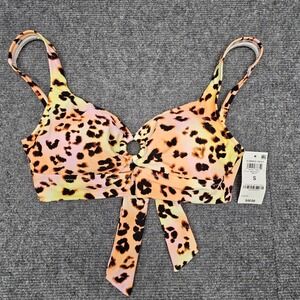 Bar III Women Bikini Top Leopard Print O-Ring Tie Back Summer Heat Multi Small